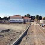 Fotografía de la estación depuradora de aguas residuales y colectores principales en Berlanga, Badajoz.