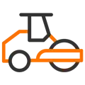 Icono gráfico que simboliza maquinaria compactadora para firmes y suelos.