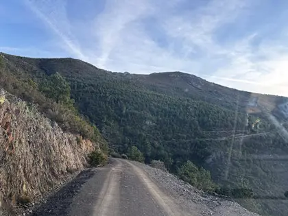Conservacion de camino en zona de montana con saneo de cunetas.
